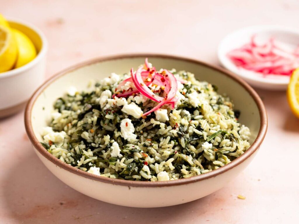 Lemon & Spinach Rice with Feta for gut health & energy